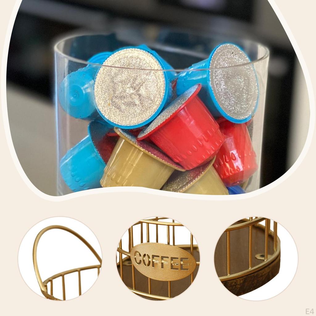 Holder Coffee Pod Storage Basket Multifunctional Accessory , Golden for Lover Rustic