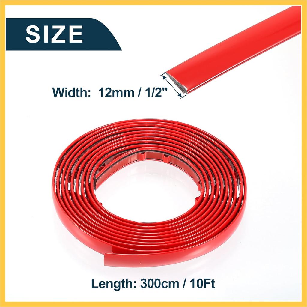 Car Truck Window Trim Strip 1/2" 12mm Width 10Ft Self Adhesive Scratch-Proof | Exterior Interior Bumper Door Body Side Decorative Sticker Gloss Red 1