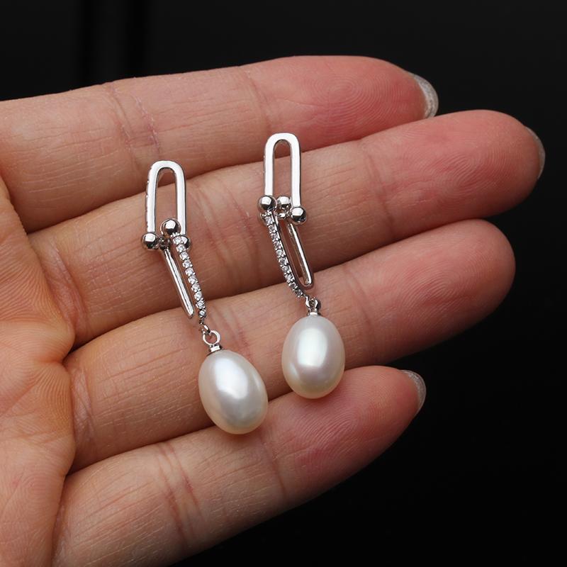 Genuine Freshwater Pearl Earrings 925 Woman,Dangle Sterling Silver Black Pearl Earrings Wife Mother Gift White Pink