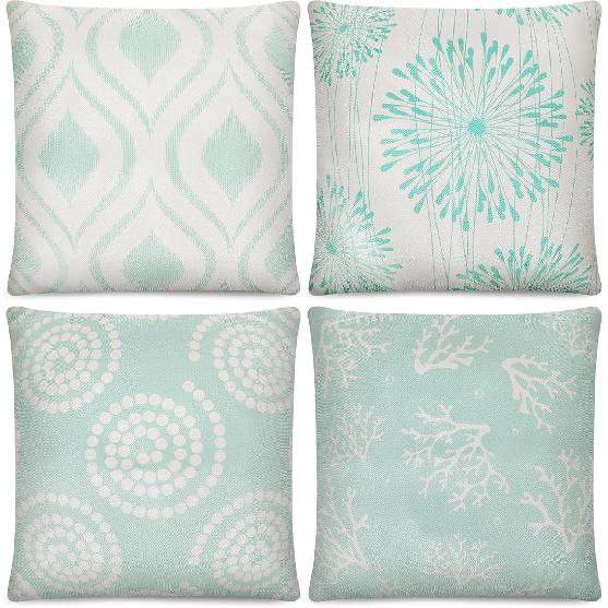 Set of 4 Spring Floral Throw Pillow Covers 18x18 Inches,Soft Linen Cushion Cases with Wildflowers Plants and Butterfly Garden Design for Couch Sofa