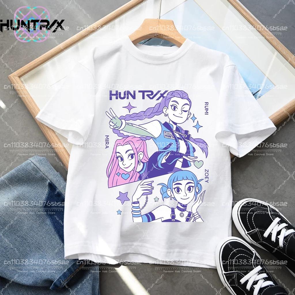 Tricouri Kpop Desene Animate Drăguțe Demon Hunters Huntrix Vară Băieți Fete Mânecă Scurtă Topuri cu Gât Rotund Anime Kpop Demon Hunters Tricou