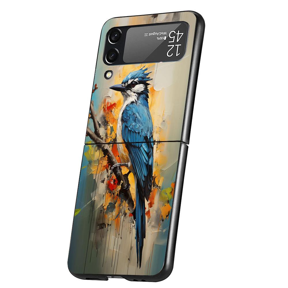 

Animal Oil Painting Bird Cover Phone Case For Samsung Galaxy Z Flip 7 6 5 4 3 5G Flip7 Flip6 Flip5 Flip4 Flip3 Black Fundas Shel Samsung Z Flip 5
