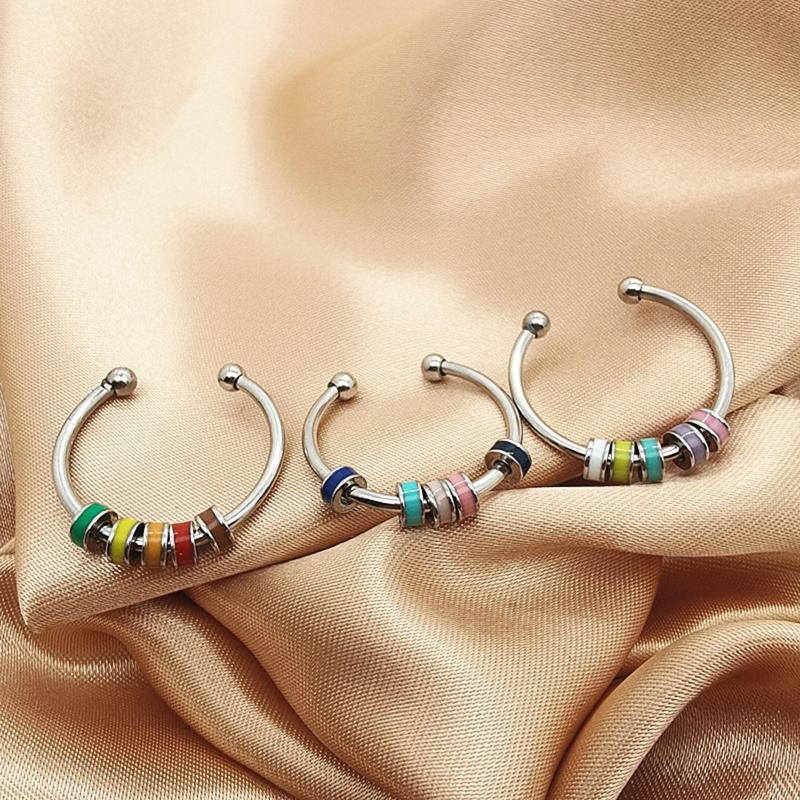 Elegant Rings Bead Fidgety Rings Colorful Bead Spinner Rings Stainless Steel Rings Open Adjustable Jewelry for Women