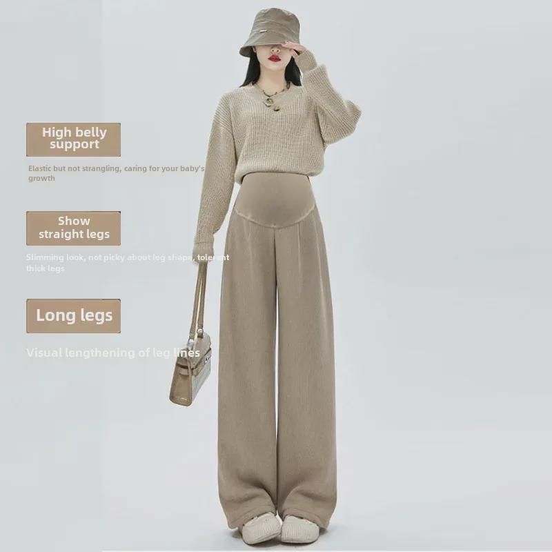 2024 Spring & Autumn Maternity Velvet Cotton Wide-Leg Pants with Belly Support