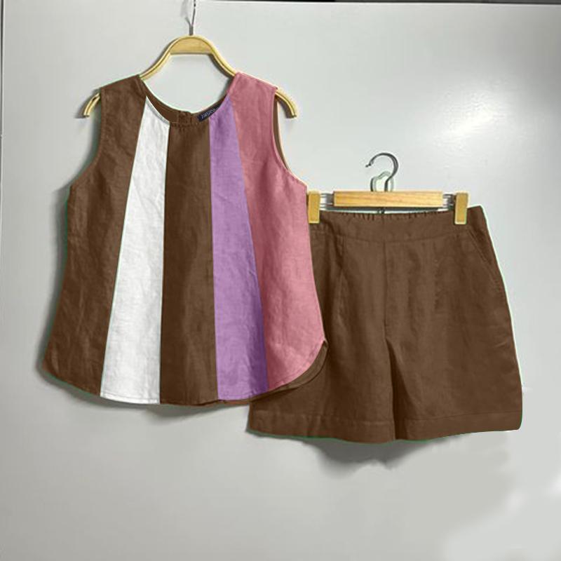 ZANZEA Women Summer Round Neck Sleeveless Vest Pocket Shorts Sets