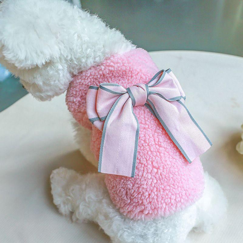 Warm Fleece Dog Vest With Bowknot Small Breeds - Teddy Bichon Pomeranian Winter Coat