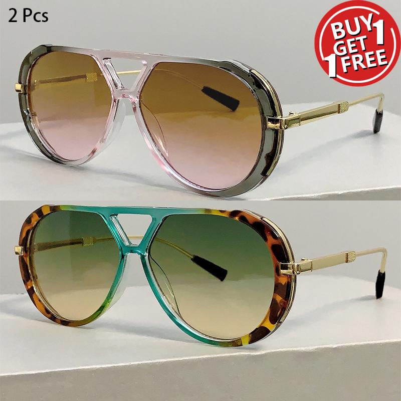 1/2 Pcs Vintage Pilot Sunglasses Fashion Double Bridge Gradient Multi-color Casual Shades Women Trendy Luxury Design Sun Glasses