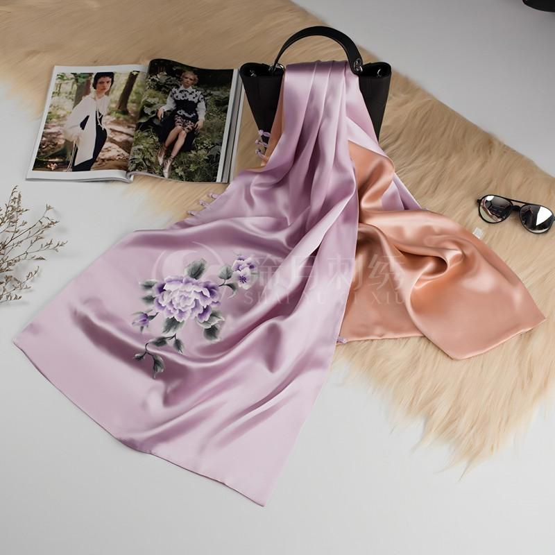 Embroidered Silk Scarf Women Suzhou Embroidery Floral Shawl Ethnic Style Gift Mom