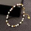 Natural Tiger Eye Stone Natural White Fritillaria Natural Agate Material Bead Bracelet, Retro High Grade Beautiful Gift Bangle