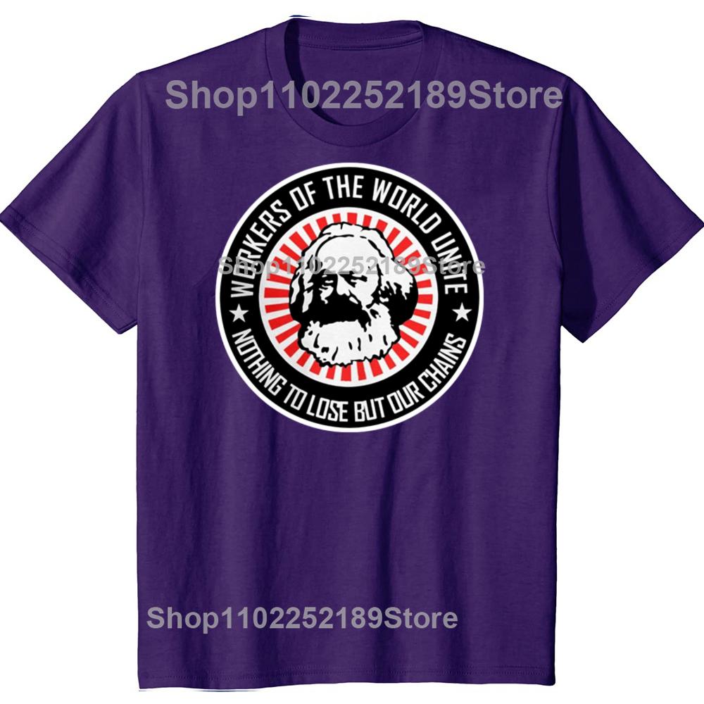 Funny Karl Marx Workers Unite Novelty Communism Marxism Socialism Graphic T-shirts Men Fashion Casual Cotton Oversized T Shirt