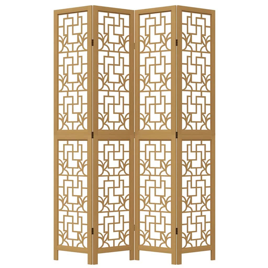4 Panel Room Divider Brown Solid Wood Paulownia