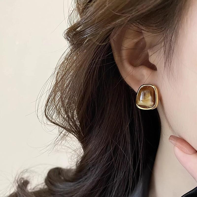 Maillard Amber Retro Hong Kong Style Earrings Women's Light Luxury High-end Niche Earrings Earrings