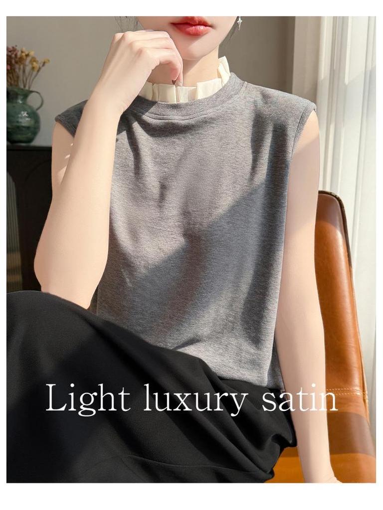 2026 Spring/Summer Women's Color Block Tencel Wool Organza Sleeveless Knit Vest