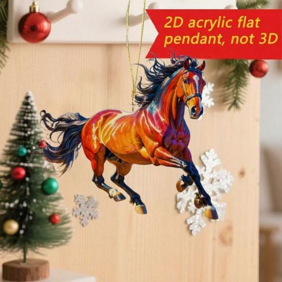 2D Horse Hanging Ornament Acrylic Flat Horse Decoration Christmas Tree Ornament for Horse Lovers Equestrian Gifts Holiday Decor
