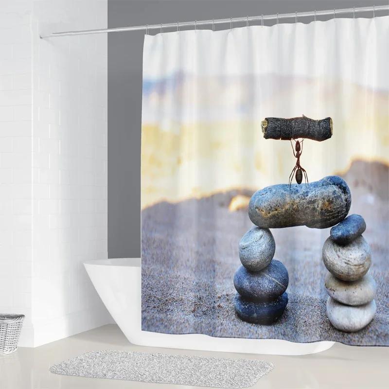 Tenda da Doccia Stampata con Sassi Muffa Lavabile con Ganci Decorazione Bagno Rocce Tende da Doccia 3D 240*180cm
