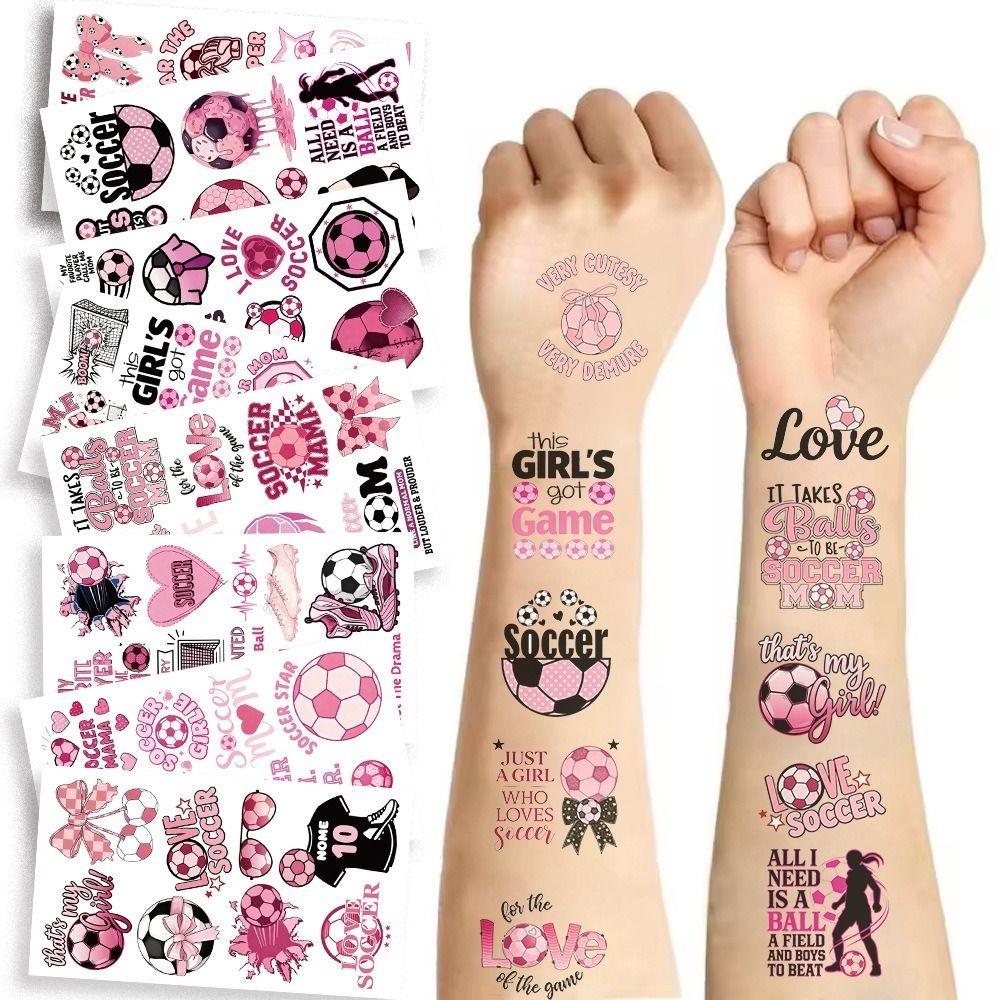 10Pcs Pink Colour Football Tattoo Sticker Waterproof Skin Safe Temporary Tattoos Sticker Removable Cartoon Tattoo Sticker