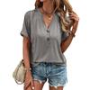 QICED Women's Fashion Casual Solid Color Print Short Sleeve V Neck Blouses & Shirts