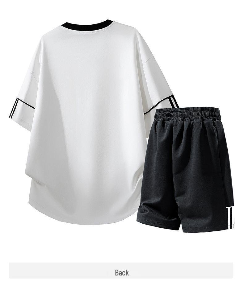 Ice-Cool Cotton Men's Two-Piece Set: Short-Sleeve T-Shirt & Five-Point Pants, Summer 2026 New Style, Casual Sportswear for Students