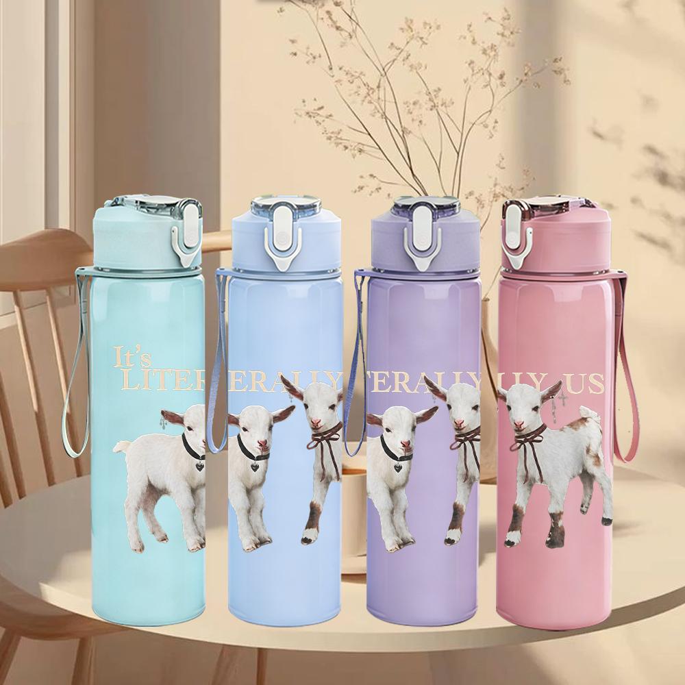 1PC Two White Goat Simple Minimalist Art Print 750ml Portable Sports Water Bottle Leakproof Gym Outdoor Travel Drink Cup