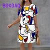 Retro Portrait Art Facial Pattern Women Dress Short Sleeve O-Neck Loose Casual A-Line Dress Summer New Street Ladies Sundress
