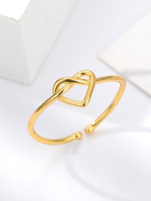 Einfache Edelstahl-Herzringe für Damen Mädchen Öffnend Goldfarbe Fingerring Hochzeit Verlobung Damen Schmuck Party Geschenk
