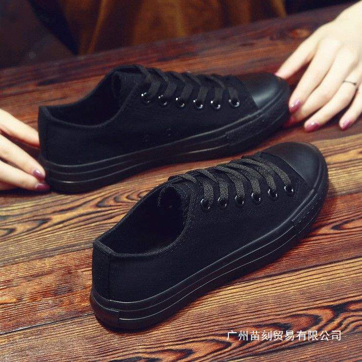 Small black shoes spring all black tide flat baseplate shoes sneakers canvas shoes
