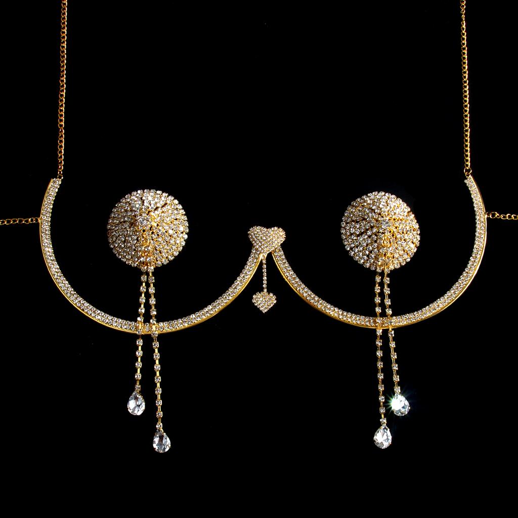 Light luxury butterfly sexy rhinestone chest support waist chain underpants four piece set nightclub charm women's body chain