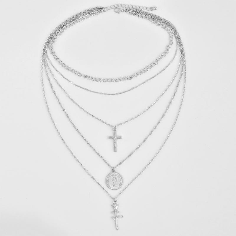 

Многослойные ожерелья-чокеры с розой и крестом для женщин, шарм, золото, серебро, бохо, collares, женские украшения серебряный