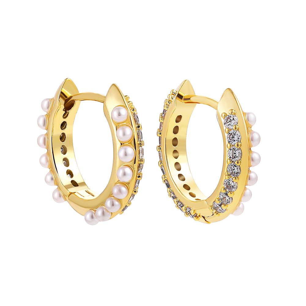 2022 New Pearl Small Circle Hoop Earrings for Women Gold Plated Piercing Ear Buckle Huggies Pearls Eardrop Minimalist Zircon