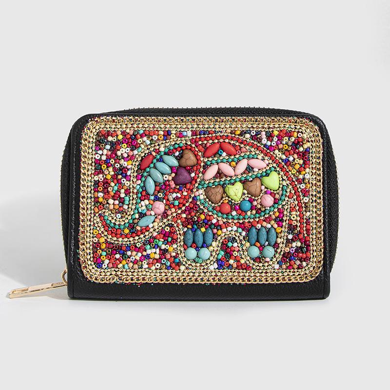 Bohemian Style PU Zipper Card Holder & Coin Purse with Butterfly and Flower Design