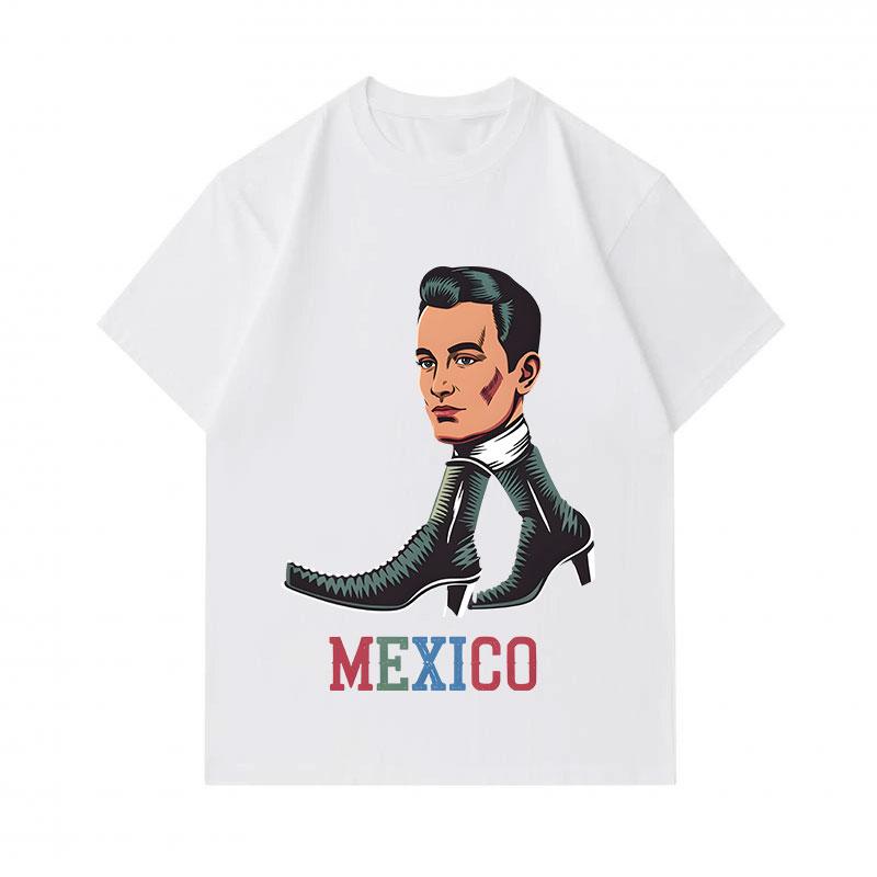 Men's 100% Cotton Crew Neck Short Sleeve T-Shirt, Fun Mexico Cool Man Boot Art Print Casual Comfortable Summer Tee for Daily Wear