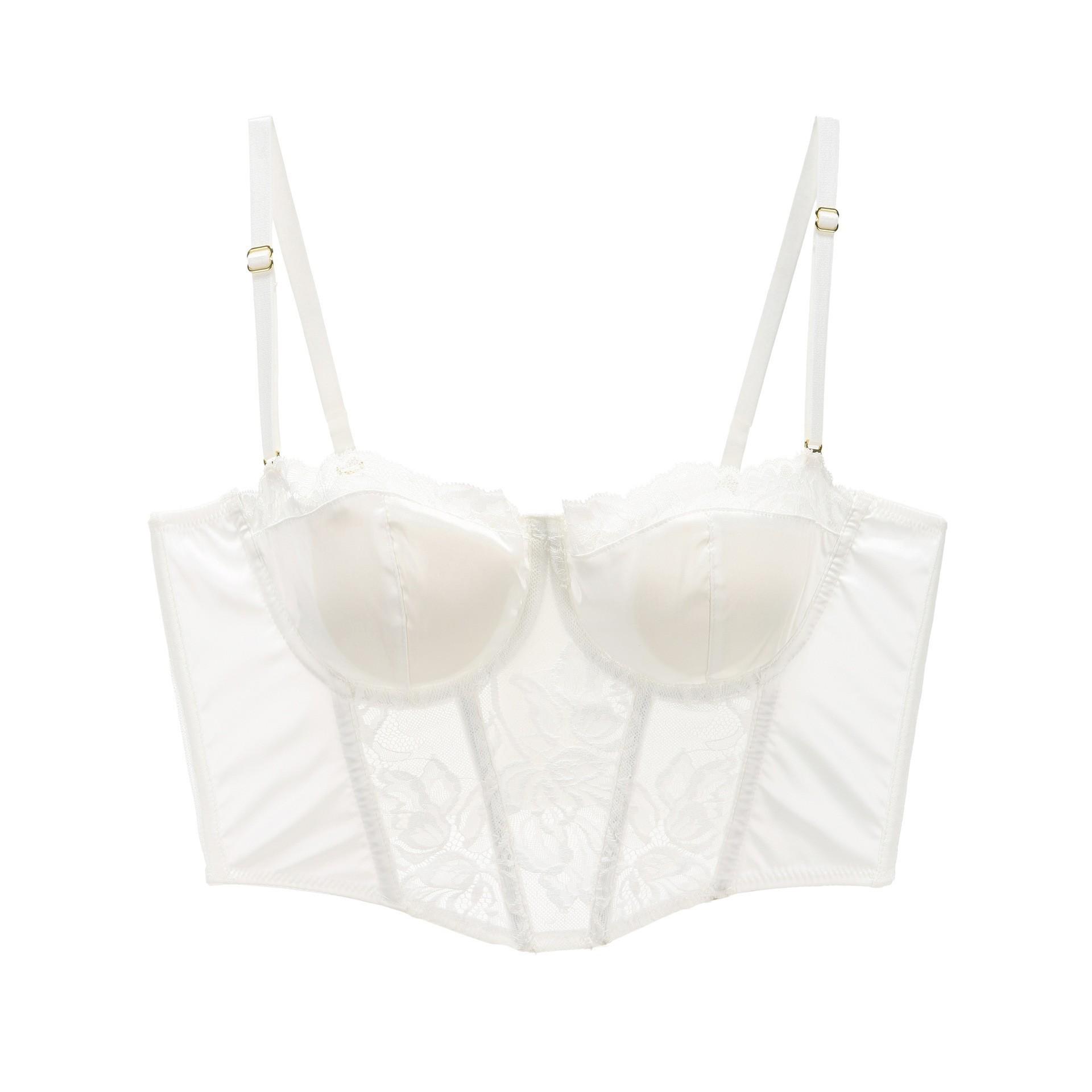 

French glossy lace sexy bra vest underwear soft steel ring small chest gathering body sculpting bra bra women S білий