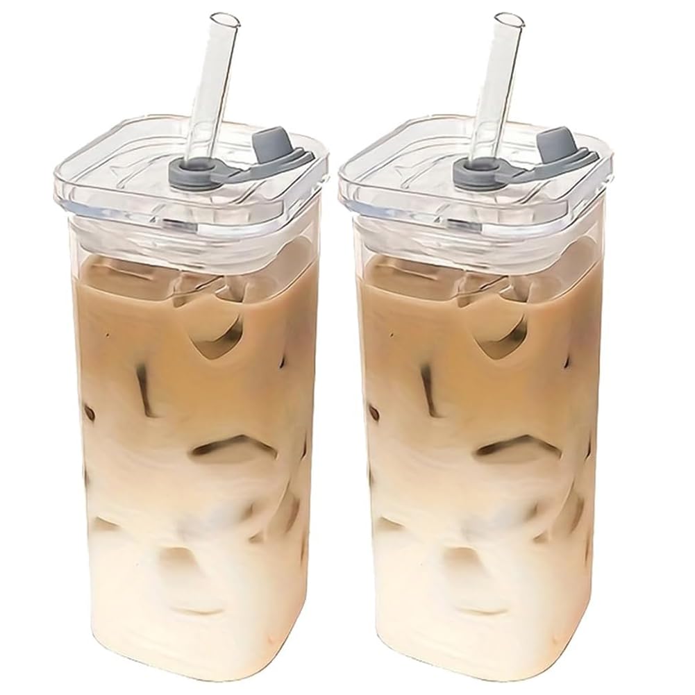 1/4pcs Portable Drinking Cup Unique Rectangular Heat-Resistant Glass Mug with Lid & Straw Durable for Hot or Cold Beverages