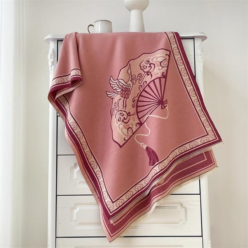 Fan Double-sided Imitation Cashmere Scarf Women's Winter High-end Sense Dual-purpose Thickened Air Conditioner Shawl Court Style Scarf