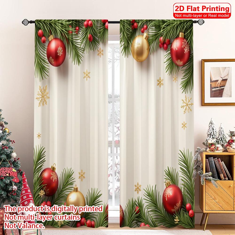 

2pcs 2D flat printing Merry Christmas Popular Drapes Christmas Ornaments Festive Holiday 100% Polyester Without Electricity 52.50×116.00 CM 2pcs
