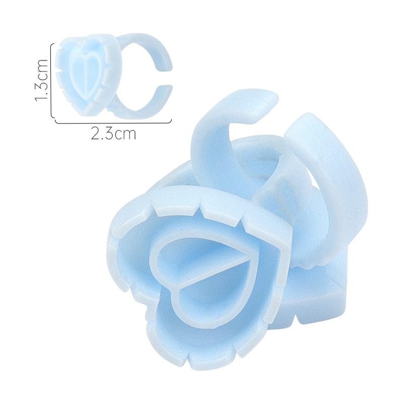 100Pcs Heart Eyelash Extension Glue Ring Holder Grafting Eye Lash Fans Flowering Cup Pigment Container Makeup Beauty Tools