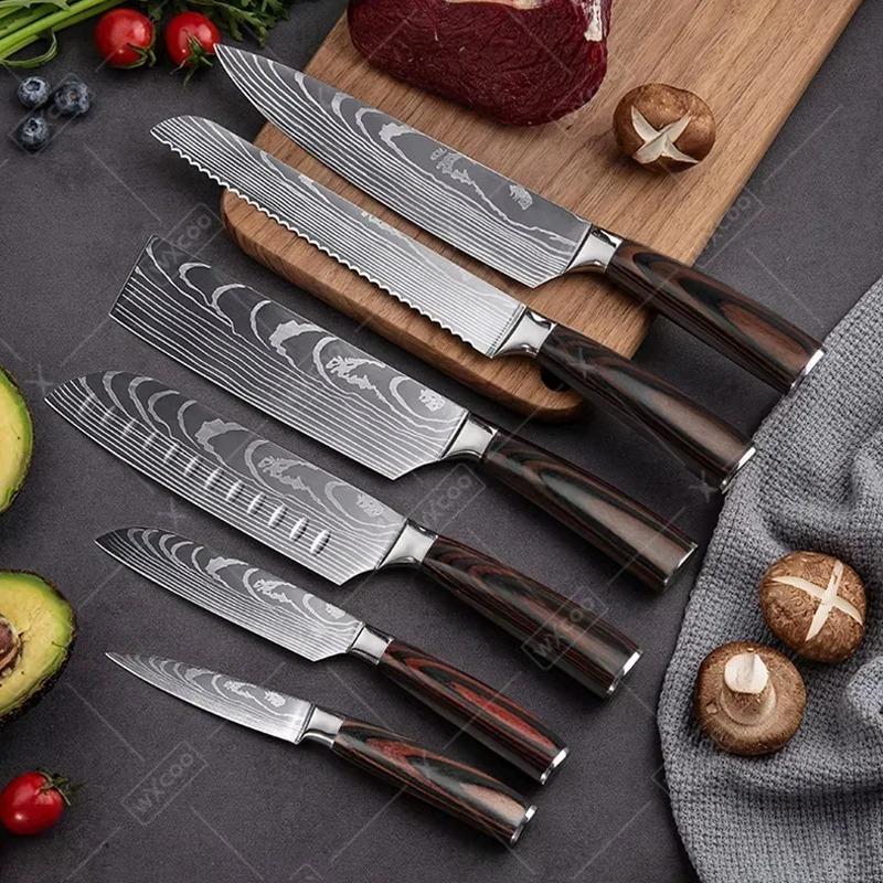 WXCOO Professional Japanese Chef's Knife Stainless Steel Kitchen Knife Set Meat Cleaver Cuting Slicing Knife Fruit Paring Knives