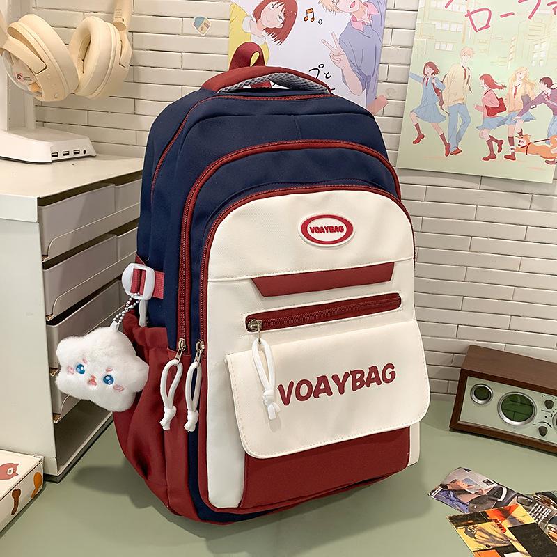 Schoolbagins cute schoolbag women's new lightweight Mori versatile contrasting color middle and high school students backpack large capacity backpack