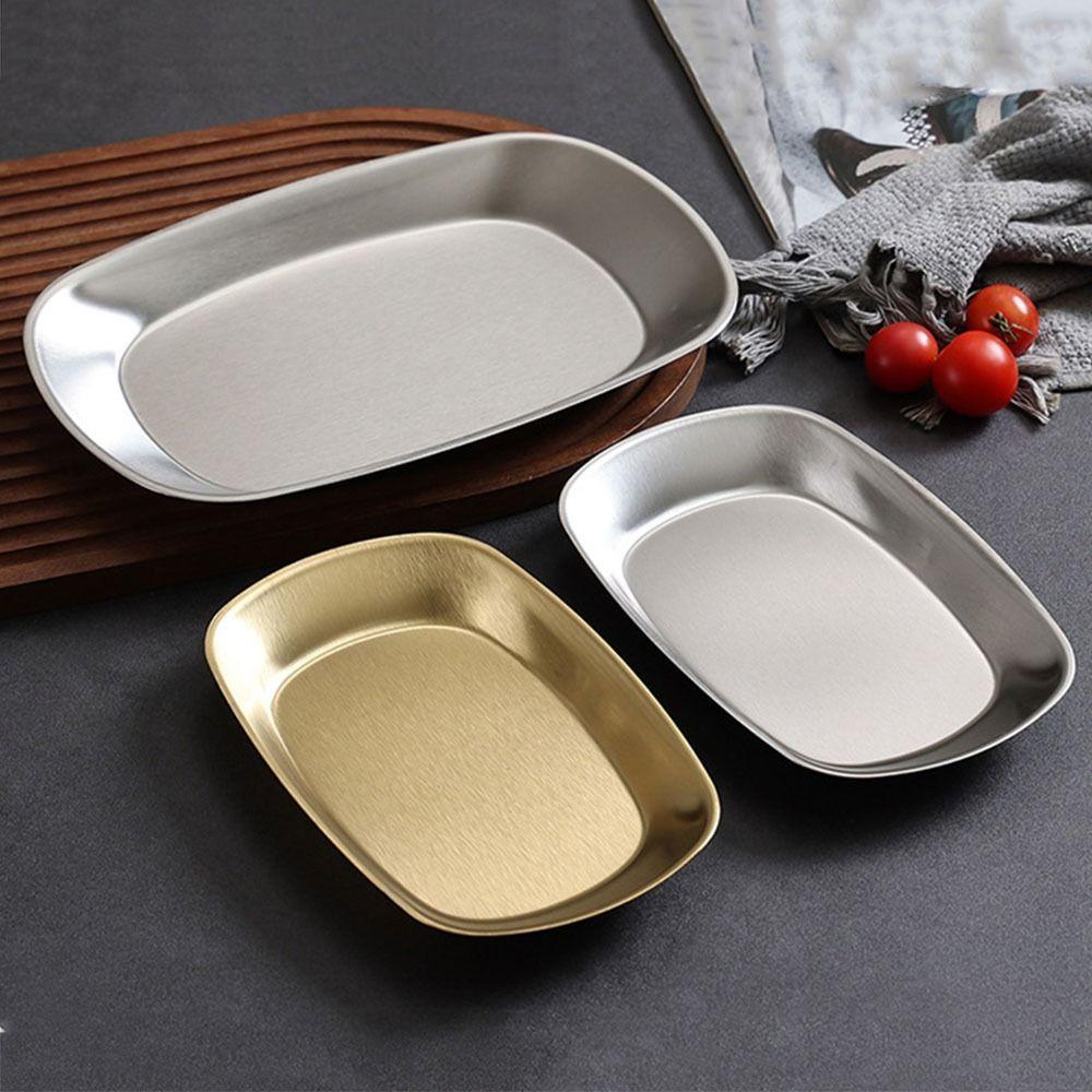 Stainless Steel Dessert Salad Plate Portable Food Serving Tray Picnic Dinner Plate Camping Use