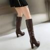 Knee High Boots For Women Platform 2024 Sexy Punk High Heels Pleated Black Brown Women's Long Boot Winter Shoes Large Size 44