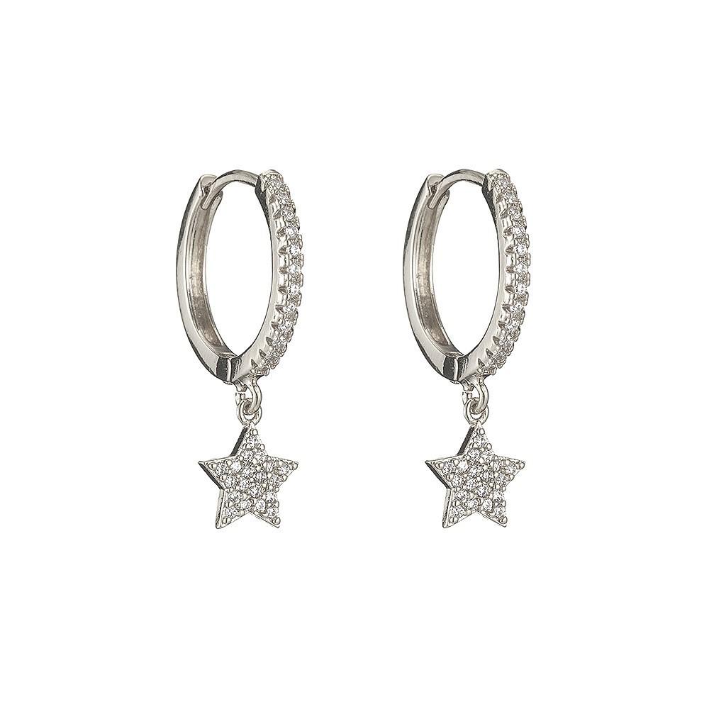 Delicate Silver Cubic Zircon Star & Moon Drop Pendant Hoop Earrings for Women Trendy Wedding Earring Jewelry Gifts
