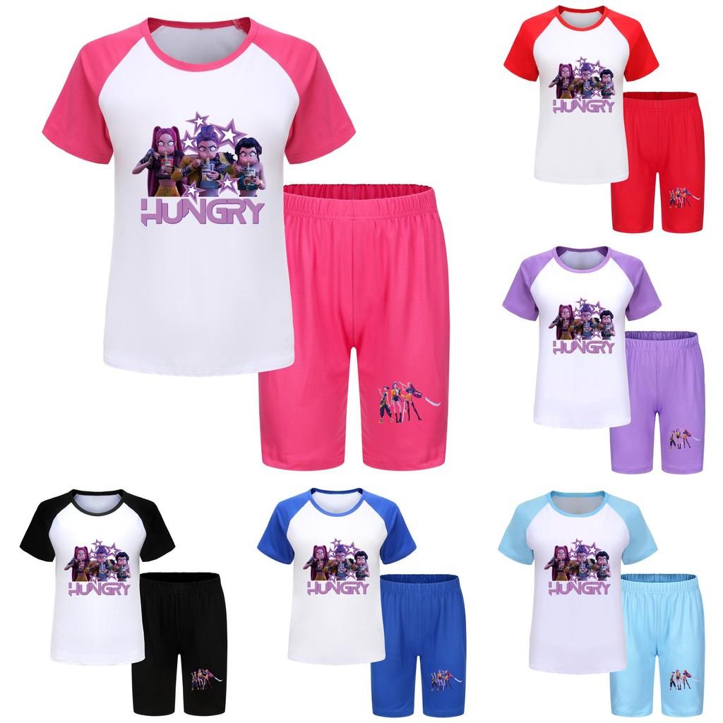Kpop Demon Hunters Kids Summer Cotton Short Sleeve Shorts Set For Children