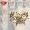 Mesh Bottom Floral Embroidered Patches Pearl Stamen 3D Flower Dress Stickers DIY Clothing Applique Clothing Decorative Patches