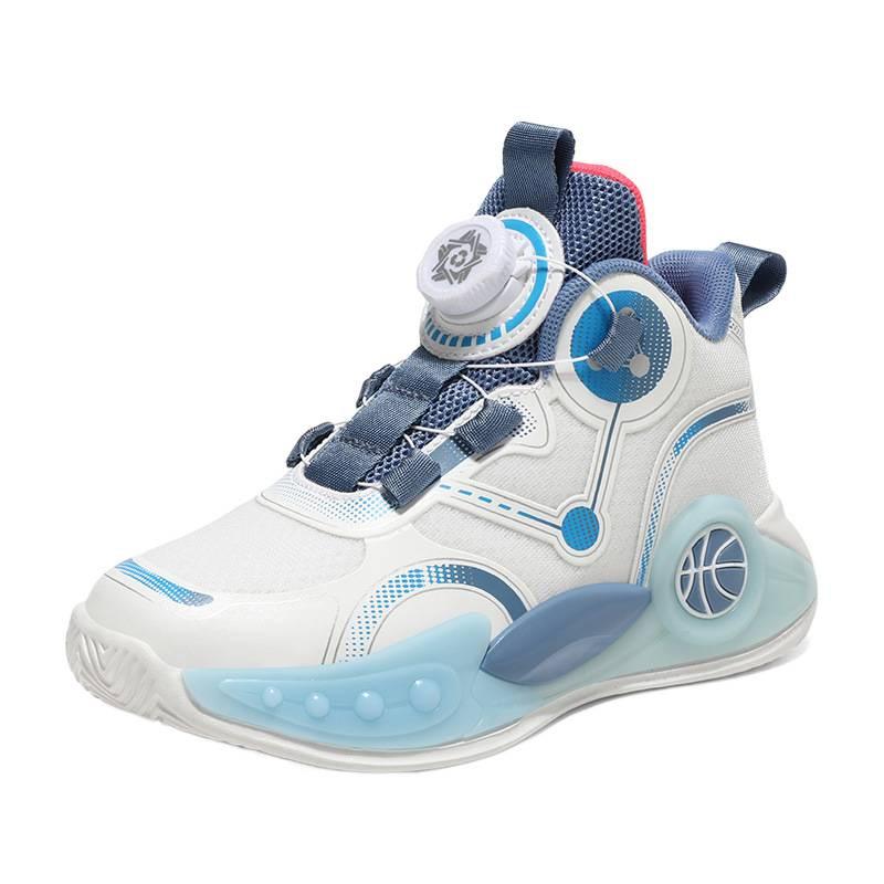 Lace-up-free Classmates Boys Mesh Breathable Basketball Shoes Middle and Older Children Non-slip Autumn Fashion Rotating Buckle Running Sneakers