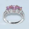 Three Stone CZ Zircon Pink White Blue Green Ring Silver Color Engagement Wedding Band Rings for Women Bridal Fine Jewelry Party Gift
