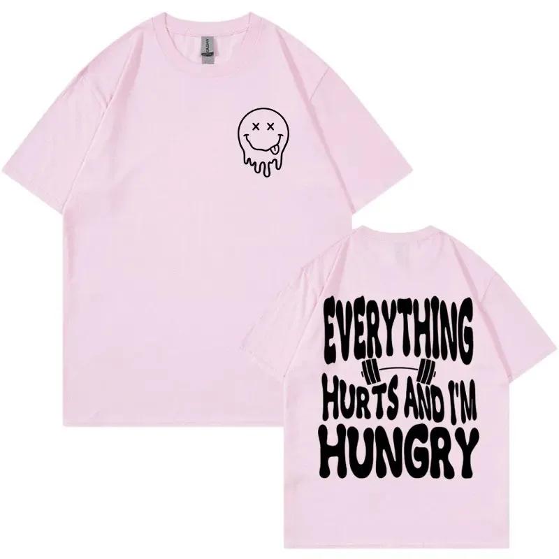 New Funny Workout Pump Cover T Shirts Everything Hurts and I'm Hungry Print T Shirt Men Casual Gym T-Shirt Male Cotton T-Shirt