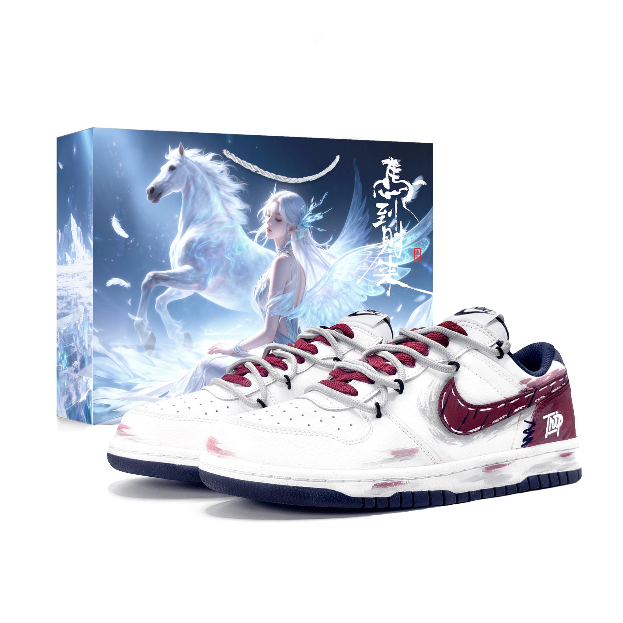 Nike Big Flame Red Shadow Leather Cushioning Low top Skateboard Shoes Men s Burgundy 355152-140(Team1004-LD) 44