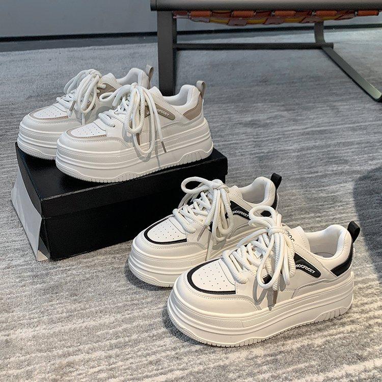 Leather platform white shoes women's 2025 spring new versatile casual height increase breathable single shoes student sports board shoes