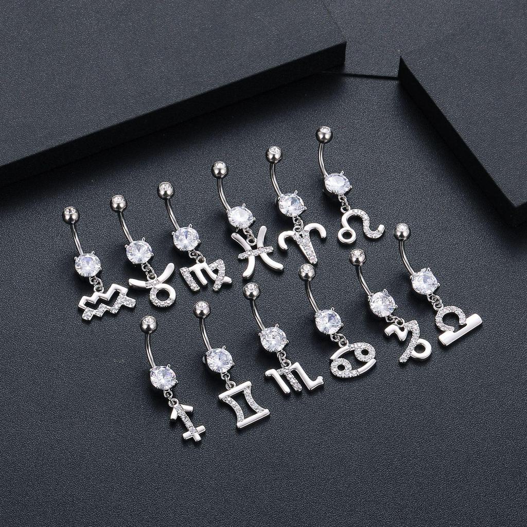 Zircon Belly Button Ring - Twelve Constellations Design