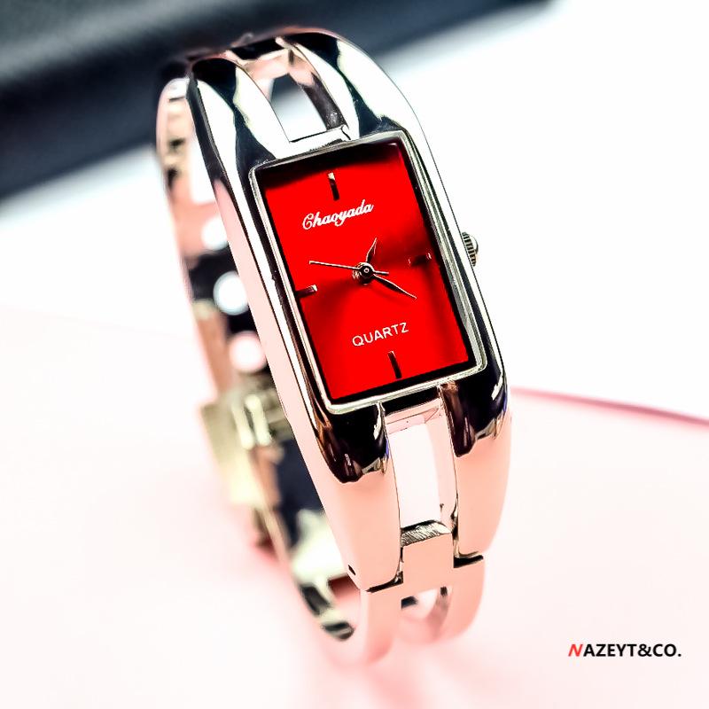 Stylish Women's Square Bangle Quartz Watch with Steel Band for Girls